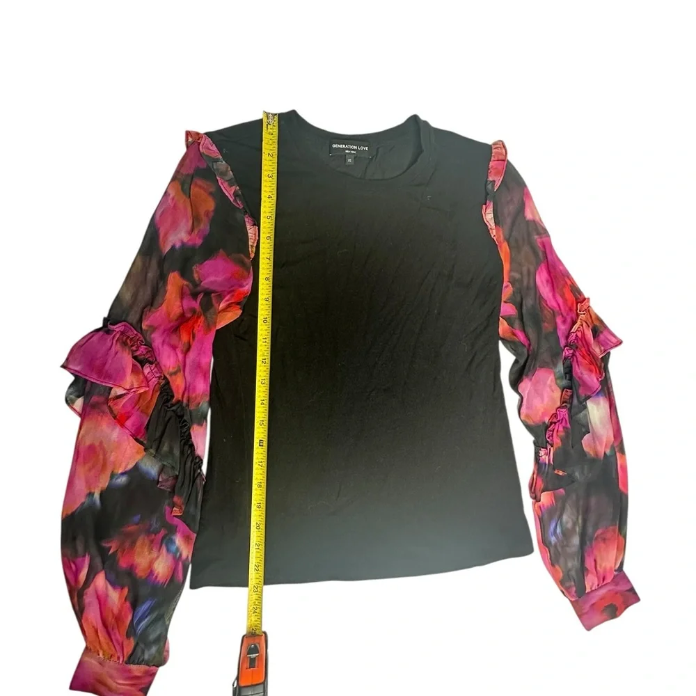 Like New Generation Love Joni Floral Sleeve Silk Top xs - Picture 11 of 13